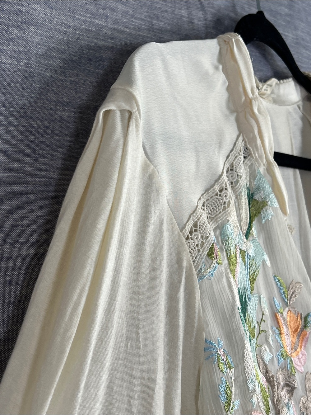 Anthropologie TINY XL cream pastel sheer embroidered dainty floral blouse top - Picture 9 of 14